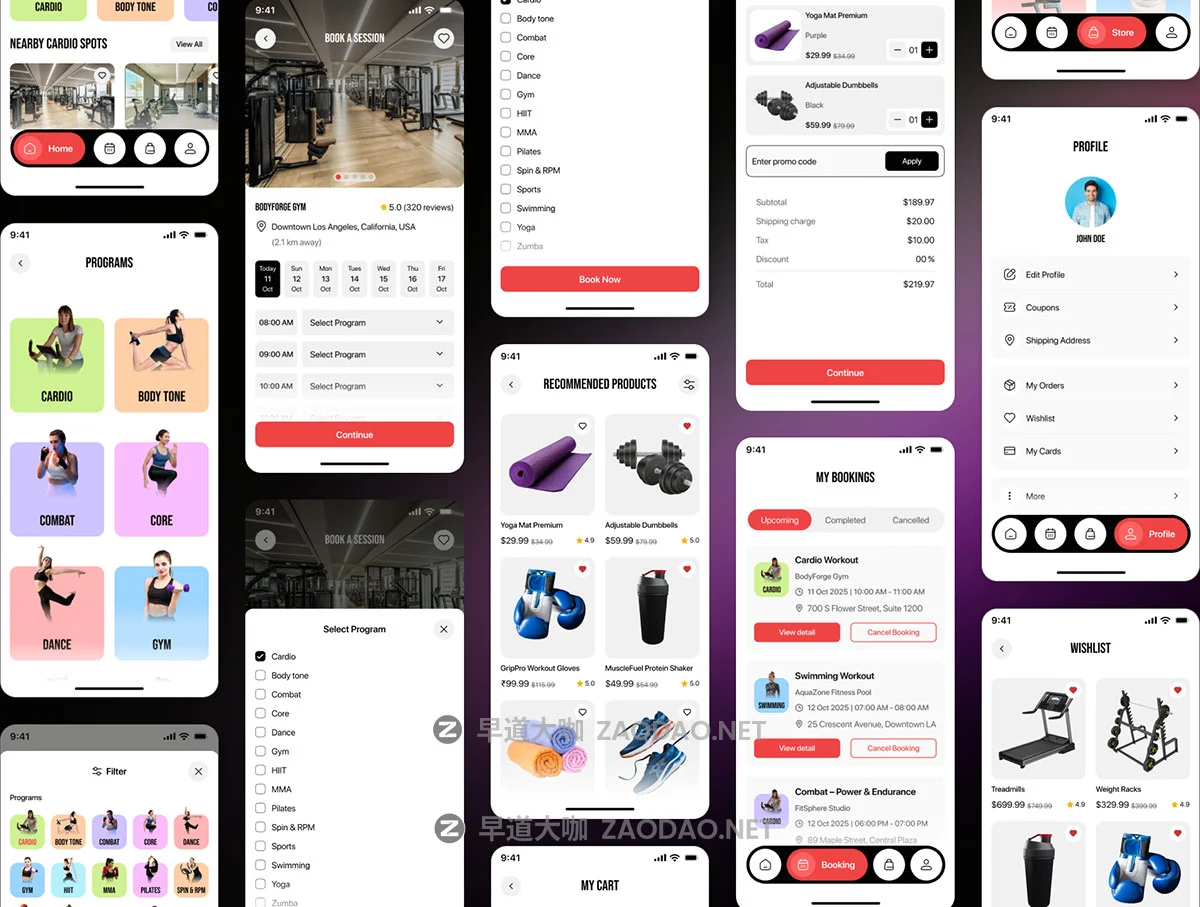 80+屏高级私人教练健身课程器材购买电商app用户界面ui设计figma模板套件 Gymmy Fitness Class Booking and Ecommerce Mobile App UI Kit插图3 80+屏高级私人教练健身课程器材购买电商app用户界面ui设计figma模板套件 Gymmy Fitness Class Booking and Ecommerce Mobile App UI Kit插图3
