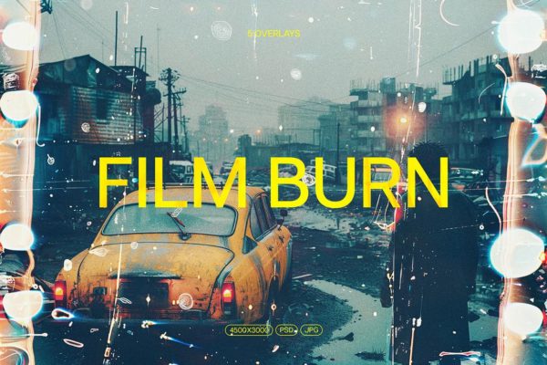 复古电影胶片烧伤融化叠加照片效果PS特效滤镜样机素材 Film Burn Overlay Textures