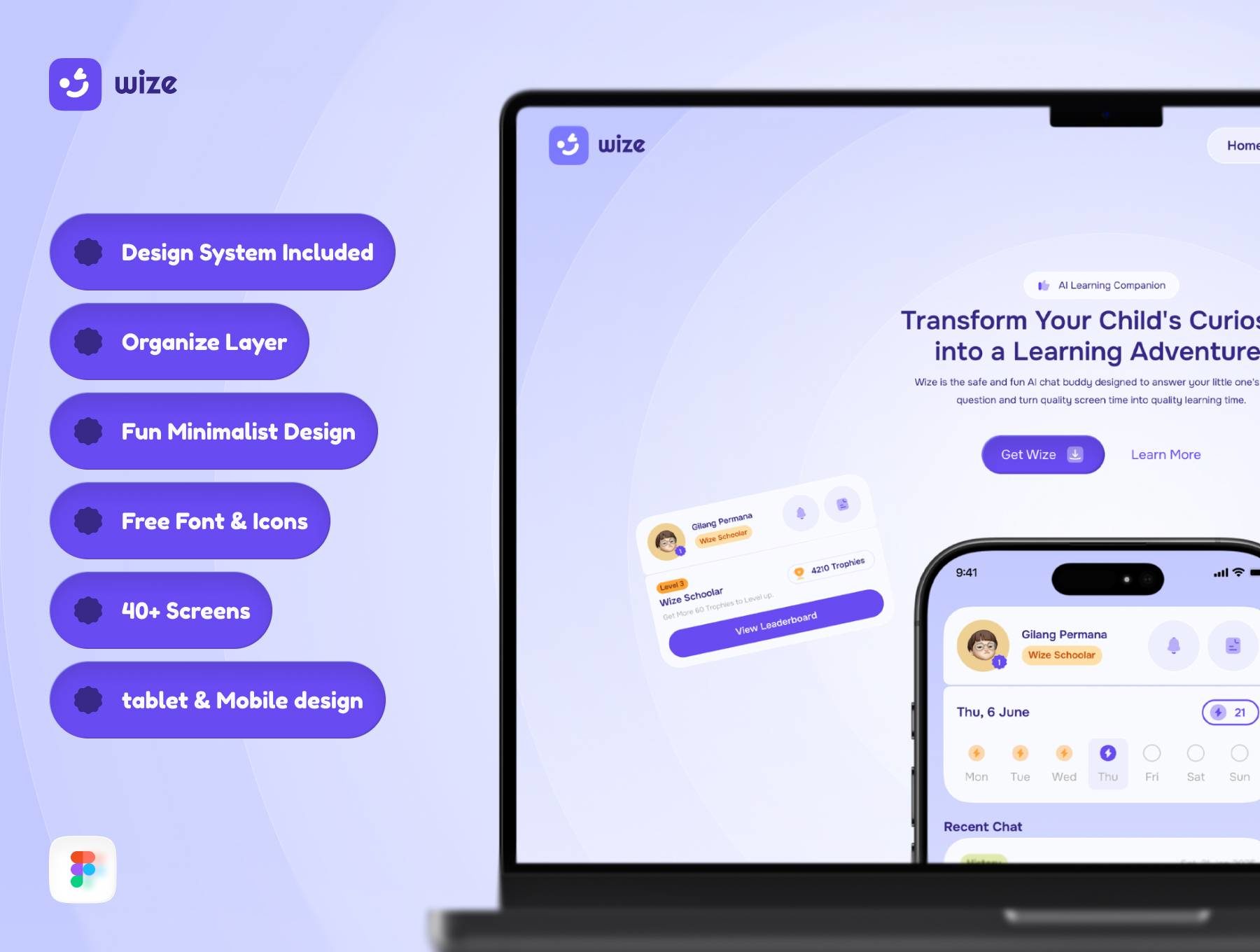 40+屏AI智能游戏闯过学习探索解锁课程奥秘软件app应用程序ui界面设计figma模板 wize website – Friendly AI Chat Buddy特色图 40+屏AI智能游戏闯过学习探索解锁课程奥秘软件app应用程序ui界面设计figma模板 wize website – Friendly AI Chat Buddy