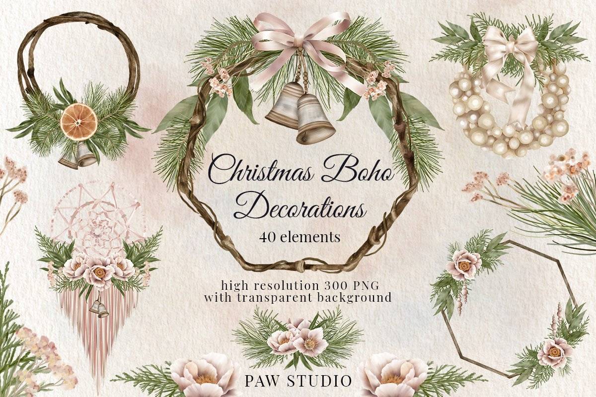 40款波西米亚风圣诞节主题花环花束边框相框松枝png免抠图手绘插画设计素材 Christmas Border Wreath Winter Bouquet特色图 40款波西米亚风圣诞节主题花环花束边框相框松枝png免抠图手绘插画设计素材 Christmas Border Wreath Winter Bouquet