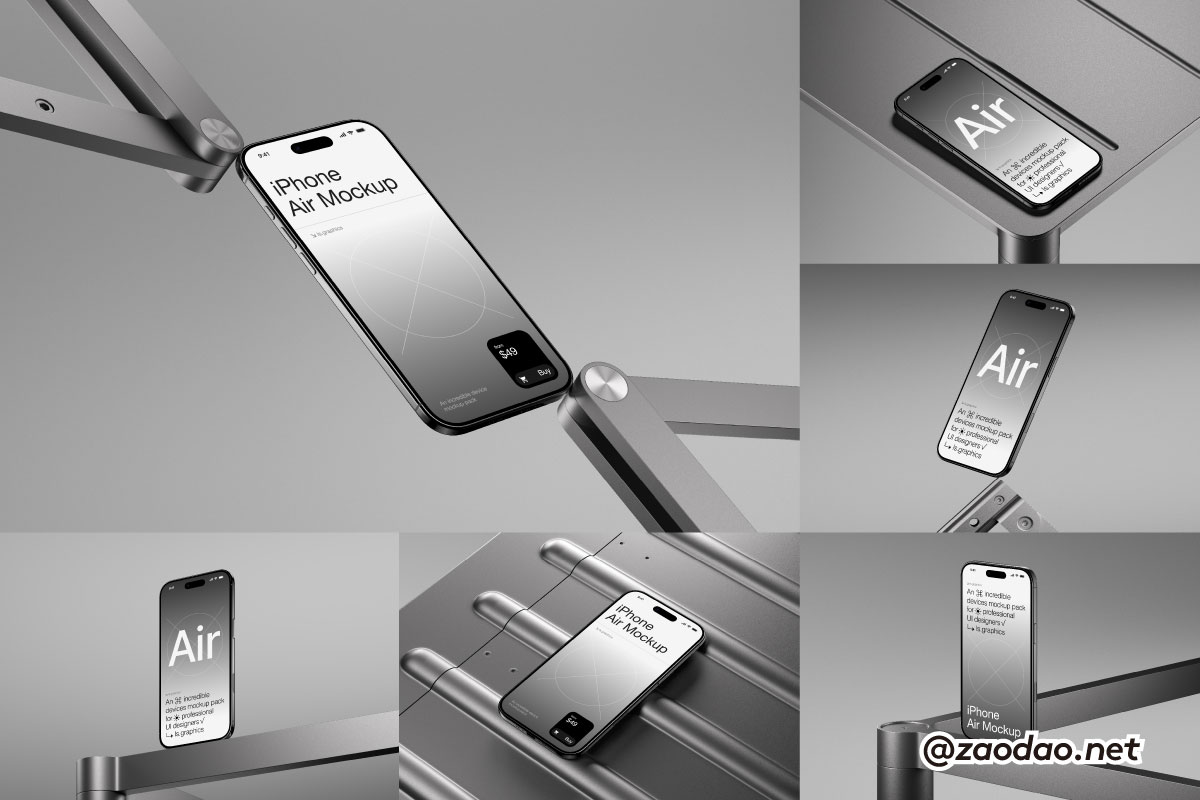 16款高级工业风手机app界面广告作品集设计苹果iPhone Air展示贴图psd/figma样机模板 AH-Mockups, iPhone Air by ls.graphics特色图 16款高级工业风手机app界面广告作品集设计苹果iPhone Air展示贴图psd/figma样机模板 AH-Mockups, iPhone Air by ls.graphics