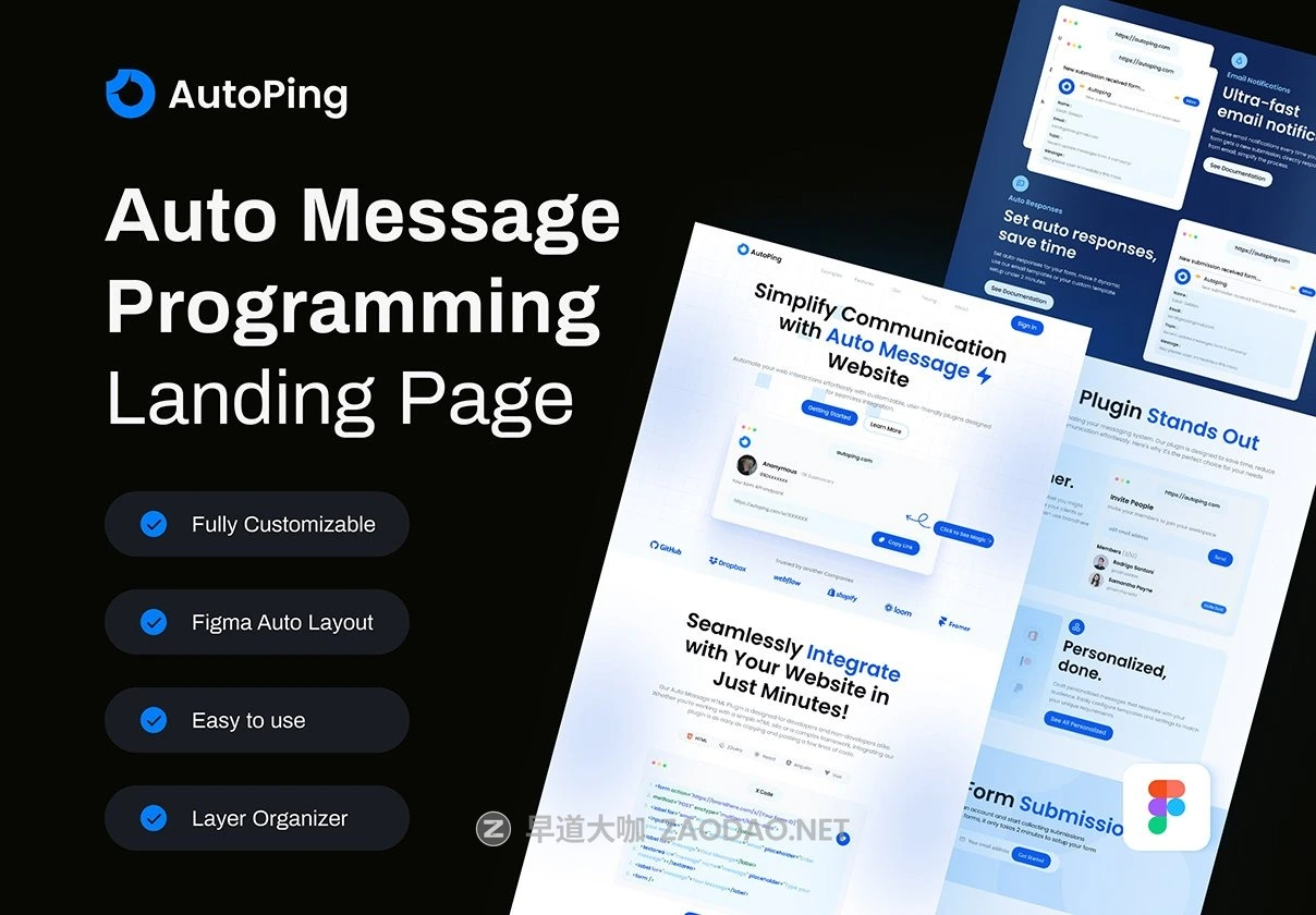 时尚网络营销自动消息编程SaaS服务网站登录页面figma模板ui套件素材 AutoPing – Auto Message Programming Landing Page插图 时尚网络营销自动消息编程SaaS服务网站登录页面figma模板ui套件素材 AutoPing – Auto Message Programming Landing Page插图