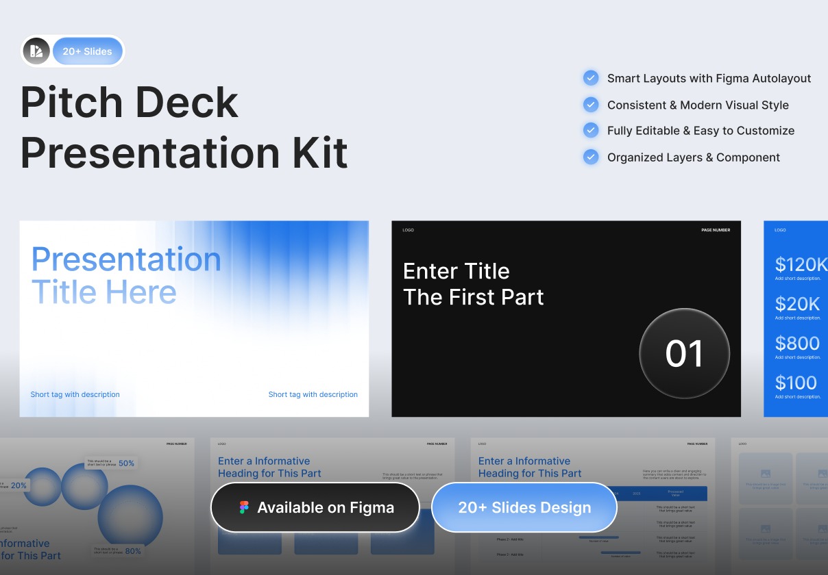 25页极简商业战略策划企业年度报表简报幻灯片设计ppt/figma模板 Blura – Pitch Deck Kit特色图 25页极简商业战略策划企业年度报表简报幻灯片设计ppt/figma模板 Blura – Pitch Deck Kit