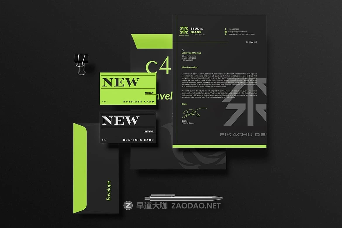 3款暗黑办公文具名片信封信纸vi设计展示效果图psd样机模板 Brand Stationery Mockup插图2 3款暗黑办公文具名片信封信纸vi设计展示效果图psd样机模板 Brand Stationery Mockup插图2