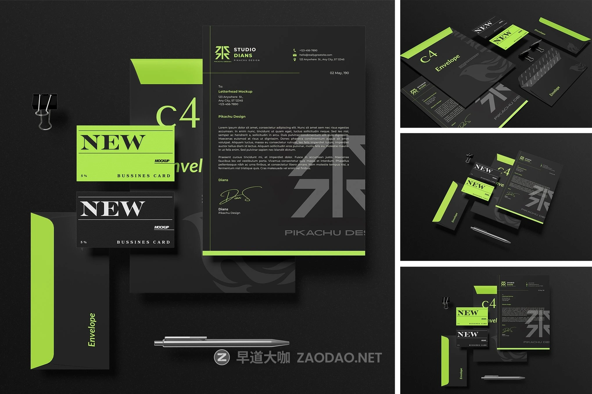 3款暗黑办公文具名片信封信纸vi设计展示效果图psd样机模板 Brand Stationery Mockup插图 3款暗黑办公文具名片信封信纸vi设计展示效果图psd样机模板 Brand Stationery Mockup插图