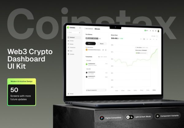 50屏双配色加密货币股票金融理财数据看板仪表盘ui界面设计figma模板套件 Coinstax – Web3 & Crypto Dashboard UI Kit特色图 50屏双配色加密货币股票金融理财数据看板仪表盘ui界面设计figma模板套件 Coinstax – Web3 & Crypto Dashboard UI Kit