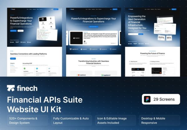 31屏响应式金融科技B2B销售平台财务管理SaaS服务网站UI界面设计Figma模板套件 Finech – Finance API Suite Website UI Kit特色图 31屏响应式金融科技B2B销售平台财务管理SaaS服务网站UI界面设计Figma模板套件 Finech – Finance API Suite Website UI Kit