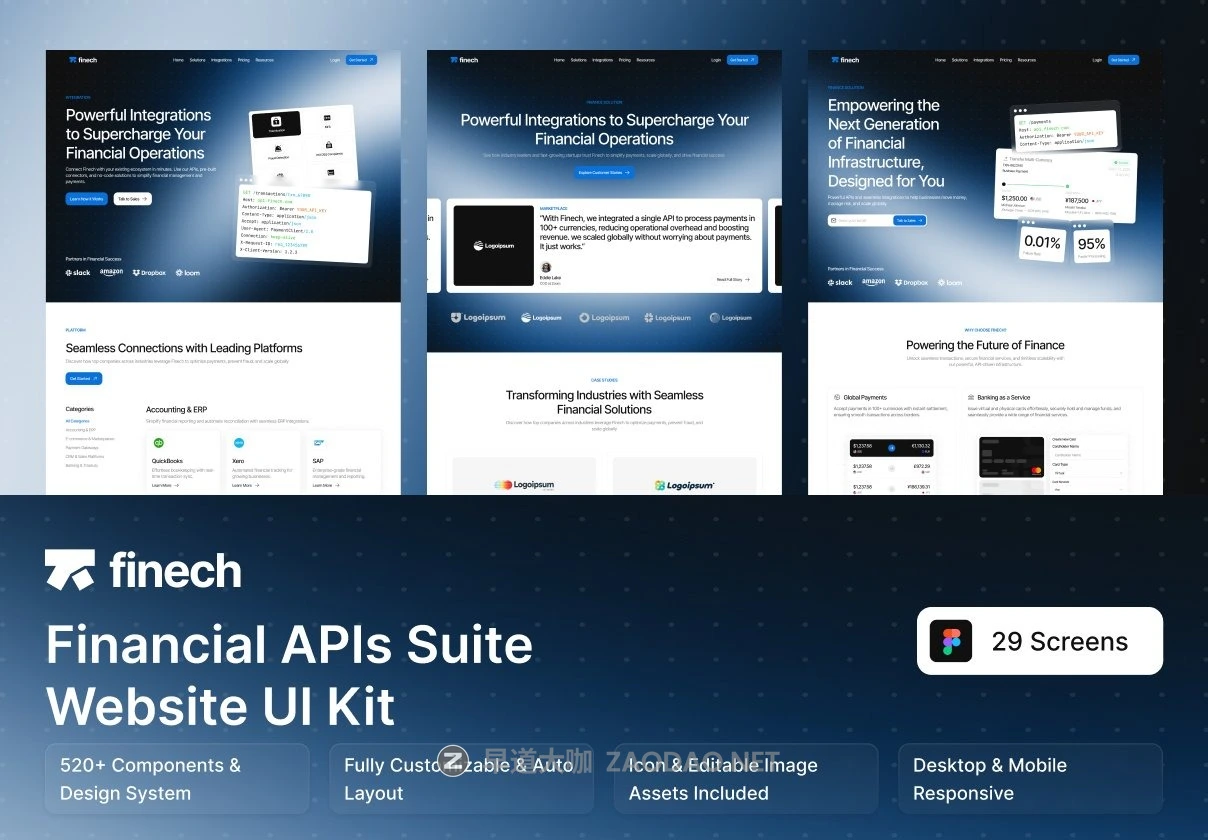31屏响应式金融科技B2B销售平台财务管理SaaS服务网站UI界面设计Figma模板套件 Finech – Finance API Suite Website UI Kit插图 31屏响应式金融科技B2B销售平台财务管理SaaS服务网站UI界面设计Figma模板套件 Finech – Finance API Suite Website UI Kit插图