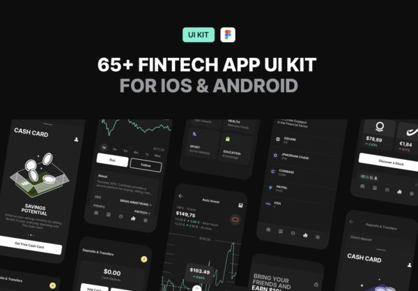 65+屏黑暗金融科技加密货币理财电子钱包app ui界面设计figma模板套件 Finergy mobile UI KIT特色图 65+屏黑暗金融科技加密货币理财电子钱包app ui界面设计figma模板套件 Finergy mobile UI KIT