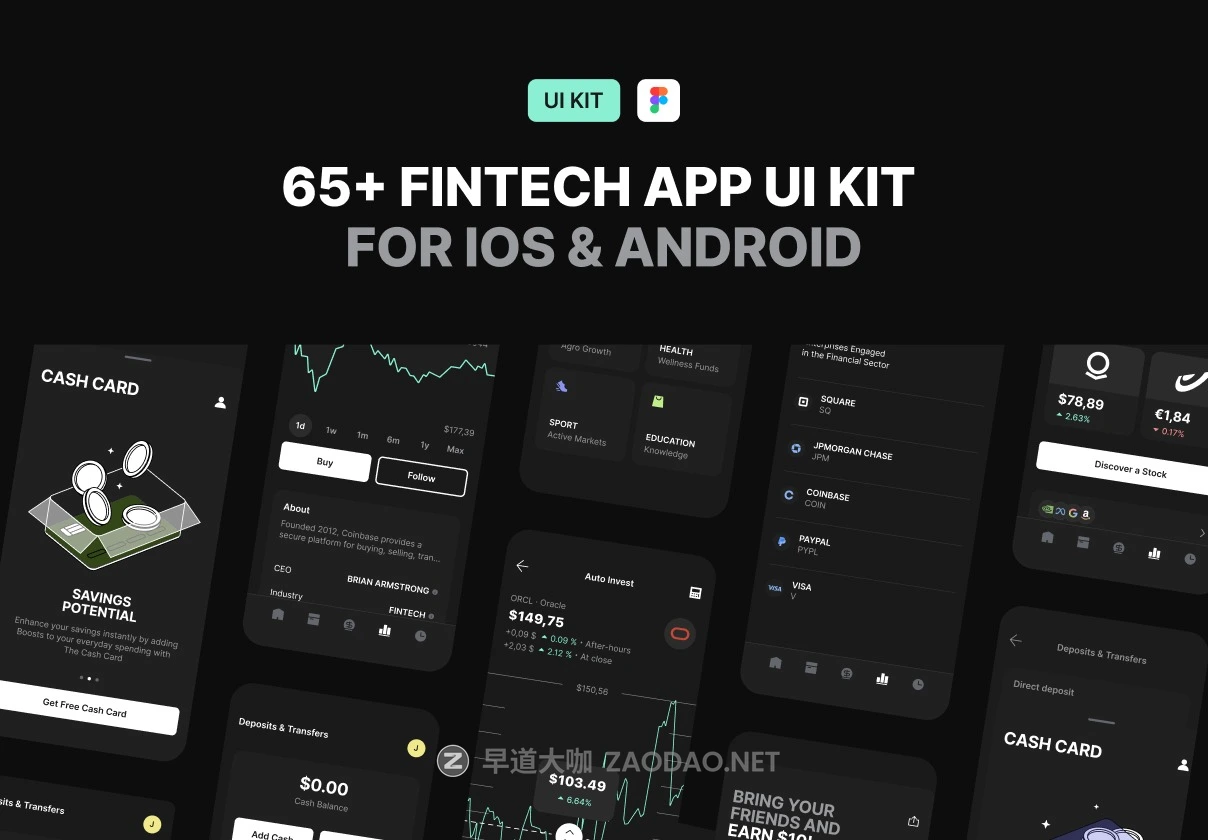 65+屏黑暗金融科技加密货币理财电子钱包app ui界面设计figma模板套件 Finergy mobile UI KIT插图 65+屏黑暗金融科技加密货币理财电子钱包app ui界面设计figma模板套件 Finergy mobile UI KIT插图