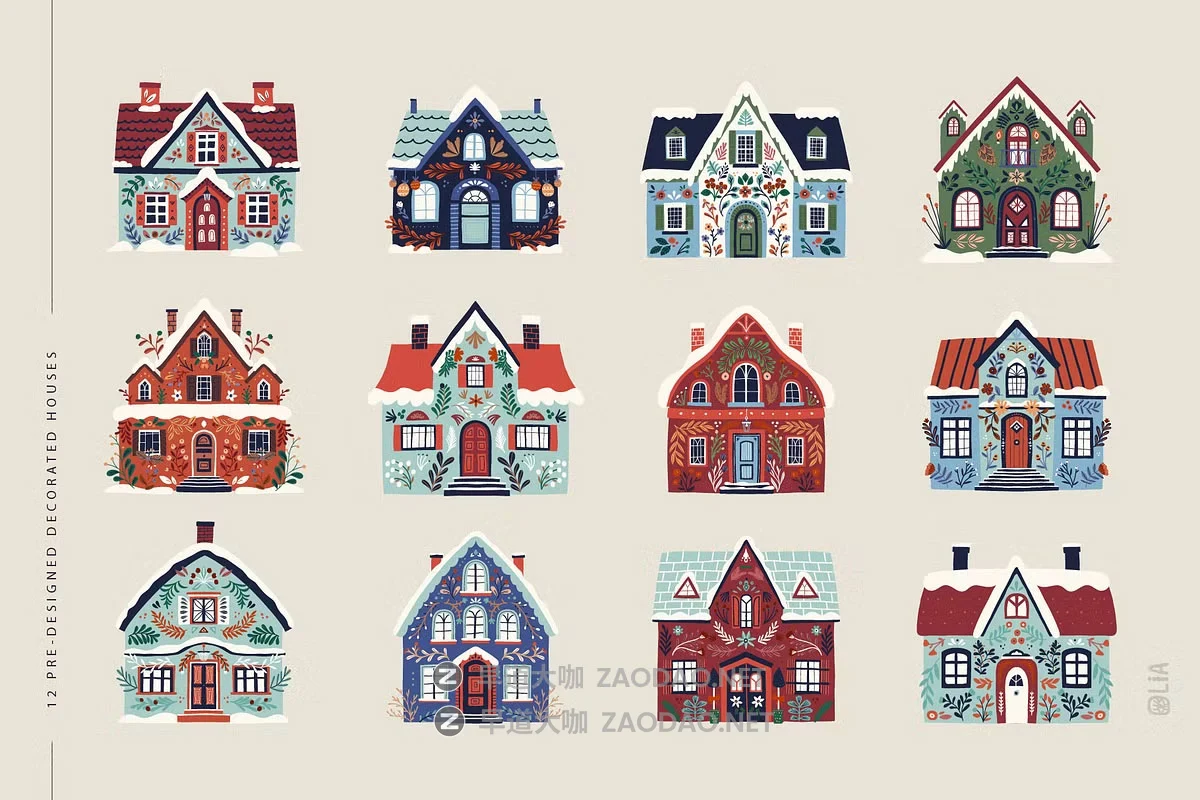308款卡通假日冬季圣诞节元素房屋圣诞树花卉字母手绘插画png/ai设计素材 Holiday houses & florals clipart插图7 308款卡通假日冬季圣诞节元素房屋圣诞树花卉字母手绘插画png/ai设计素材 Holiday houses & florals clipart插图7