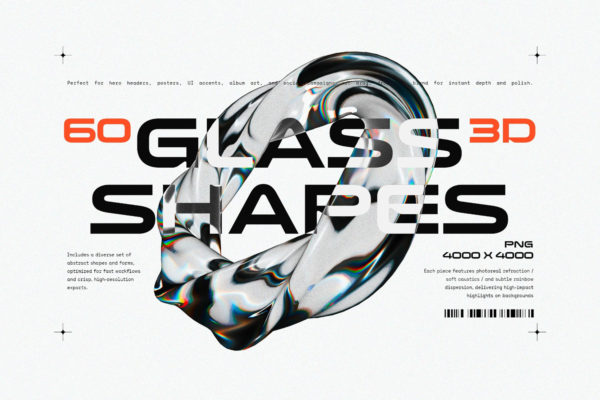 60款新潮透明虹彩3D立体不规则玻璃图形png免抠图设计素材 Liquid Glass 3D Shapes