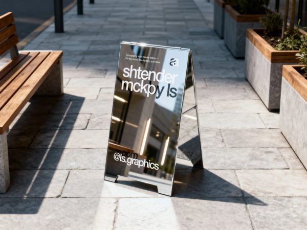 高端金属镀铬A型架品牌标志logo设计展示效果图psd样机模板 Metal Stand Mockup特色图 高端金属镀铬A型架品牌标志logo设计展示效果图psd样机模板 Metal Stand Mockup