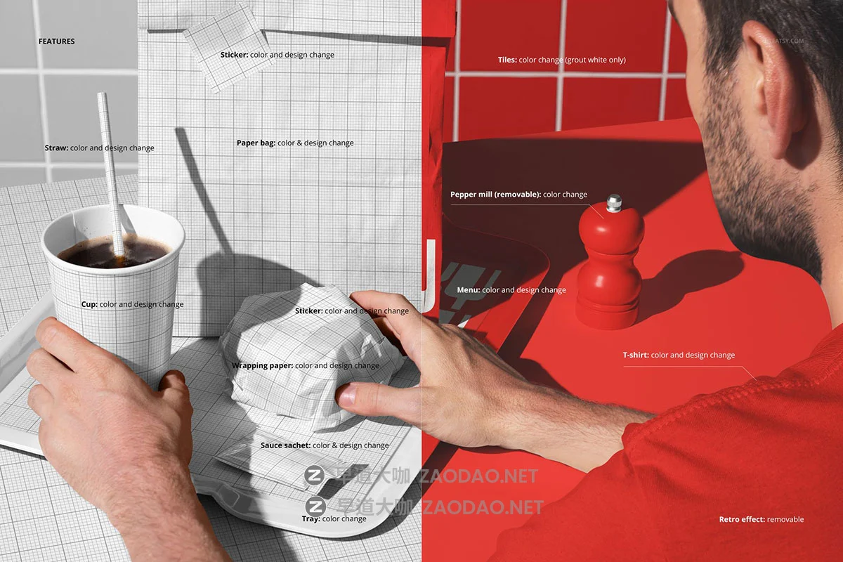 1款真实场景咖啡杯汉堡包装纸外卖打包袋番茄酱海报vi设计展示ps贴图样机 Person in Fast Food Burger Restaurant Mockup插图2 1款真实场景咖啡杯汉堡包装纸外卖打包袋番茄酱海报vi设计展示ps贴图样机 Person in Fast Food Burger Restaurant Mockup插图2