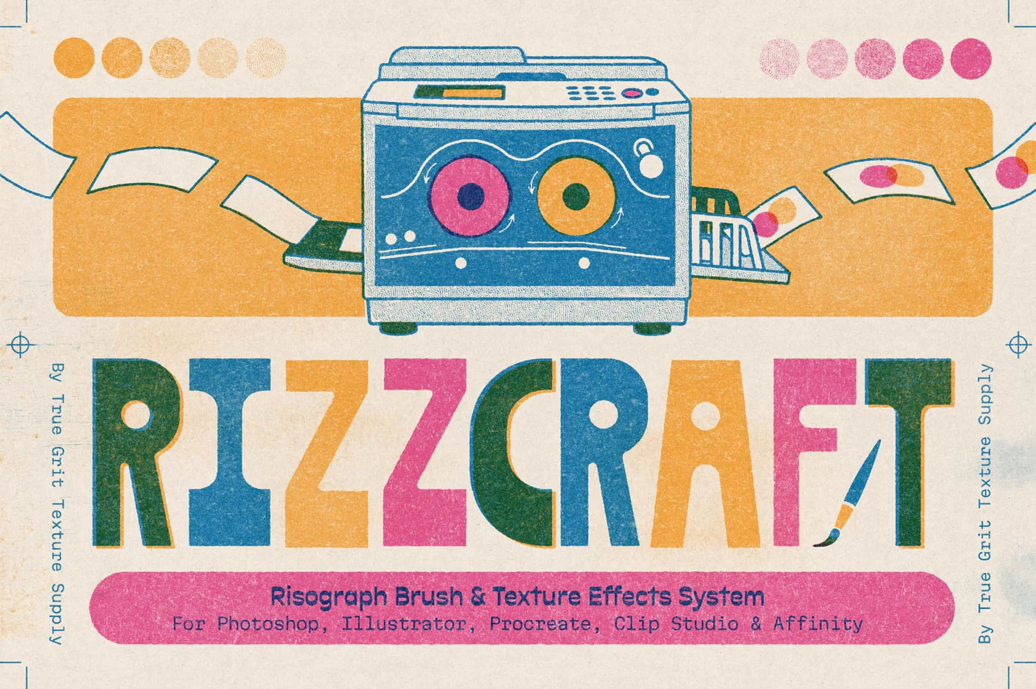 潮流Riso丝网印印刷喷墨颗粒绘画效果ps笔刷纸张纹理色板预设素材包 True Grit Texture Supply – RizzCraft for Photoshop特色图 潮流Riso丝网印印刷喷墨颗粒绘画效果ps笔刷纸张纹理色板预设素材包 True Grit Texture Supply – RizzCraft for Photoshop