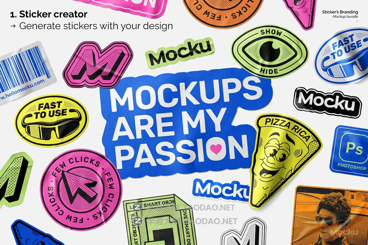 高级质感贴纸logo徽标VI文创品牌异形插画设计展示PSD样机效果图套件 Sticker’s Branding Mockup Bundle插图3 高级质感贴纸logo徽标VI文创品牌异形插画设计展示PSD样机效果图套件 Sticker’s Branding Mockup Bundle插图3