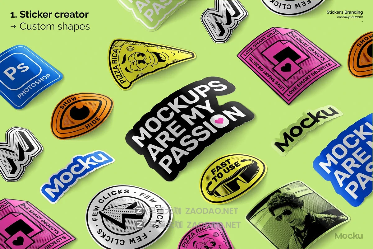 高级质感贴纸logo徽标VI文创品牌异形插画设计展示PSD样机效果图套件 Sticker’s Branding Mockup Bundle插图5 高级质感贴纸logo徽标VI文创品牌异形插画设计展示PSD样机效果图套件 Sticker’s Branding Mockup Bundle插图5
