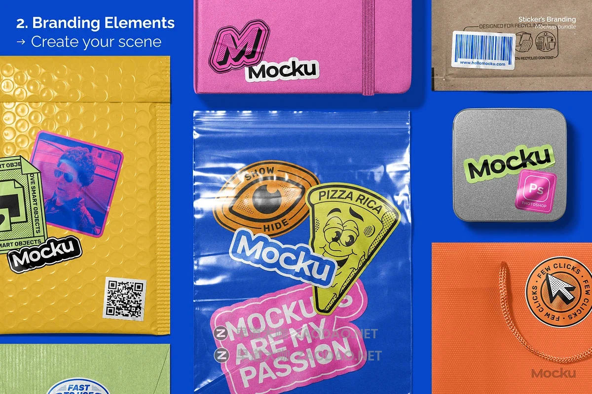 高级质感贴纸logo徽标VI文创品牌异形插画设计展示PSD样机效果图套件 Sticker’s Branding Mockup Bundle插图6 高级质感贴纸logo徽标VI文创品牌异形插画设计展示PSD样机效果图套件 Sticker’s Branding Mockup Bundle插图6