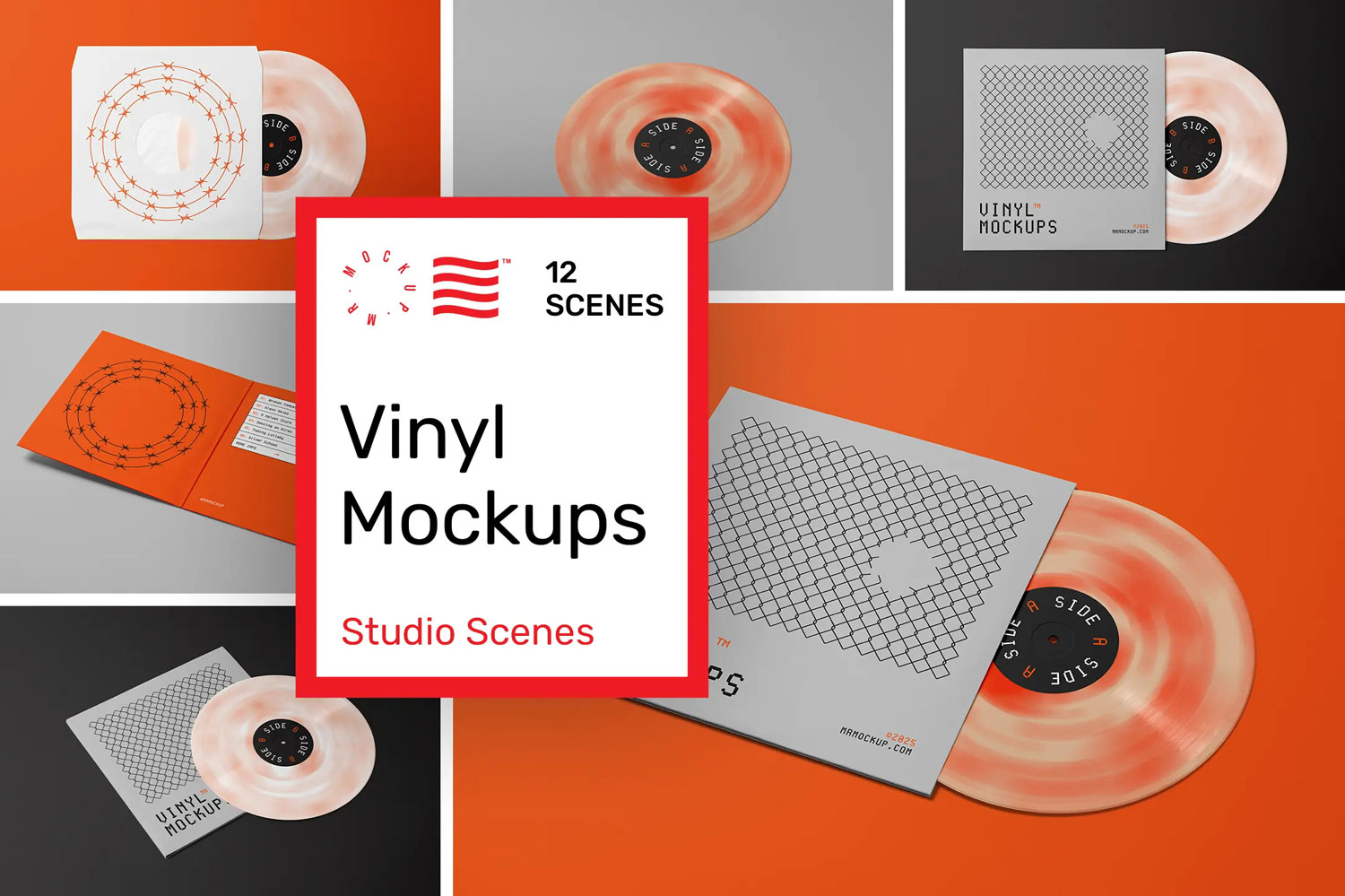 12款黑胶唱片音乐CD碟片专辑封面包装设计作品ps展示效果图样机模板 Vinyl Mockups by Mr.Mockup