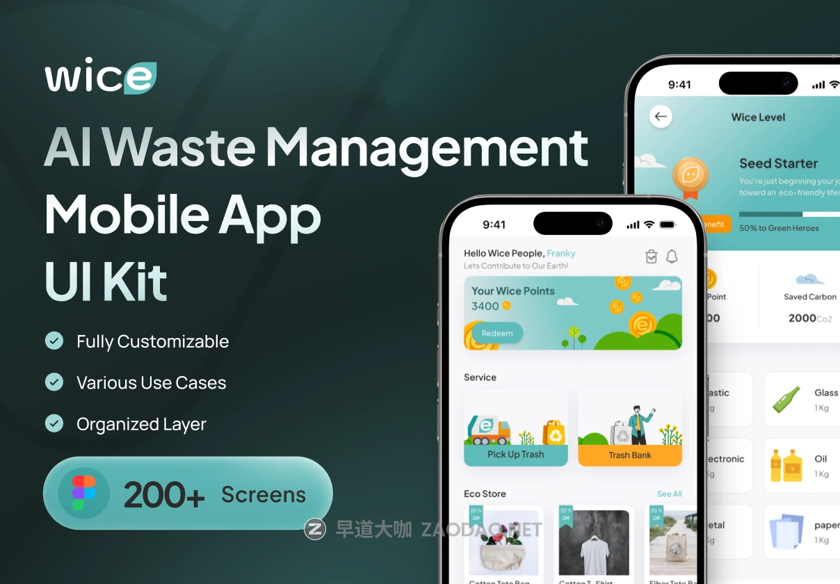 200+屏AI智能智慧城市废品垃圾回收绿色环保app应用程序figma模板ui界面设计套件 Wice – AI Waste Management Mobile App UI Kit插图 200+屏AI智能智慧城市废品垃圾回收绿色环保app应用程序figma模板ui界面设计套件 Wice – AI Waste Management Mobile App UI Kit插图
