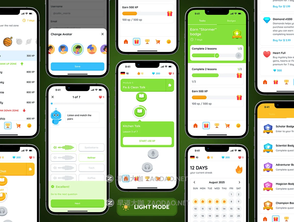 130+屏双配色在线语言学习课程教育用户界面app应用程序ui设计figma模板套件 Fluento – Language Learning App Ui Kit插图6 130+屏双配色在线语言学习课程教育用户界面app应用程序ui设计figma模板套件 Fluento – Language Learning App Ui Kit插图6