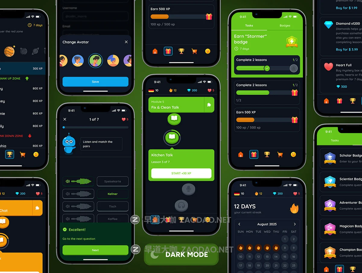 130+屏双配色在线语言学习课程教育用户界面app应用程序ui设计figma模板套件 Fluento – Language Learning App Ui Kit插图5 130+屏双配色在线语言学习课程教育用户界面app应用程序ui设计figma模板套件 Fluento – Language Learning App Ui Kit插图5