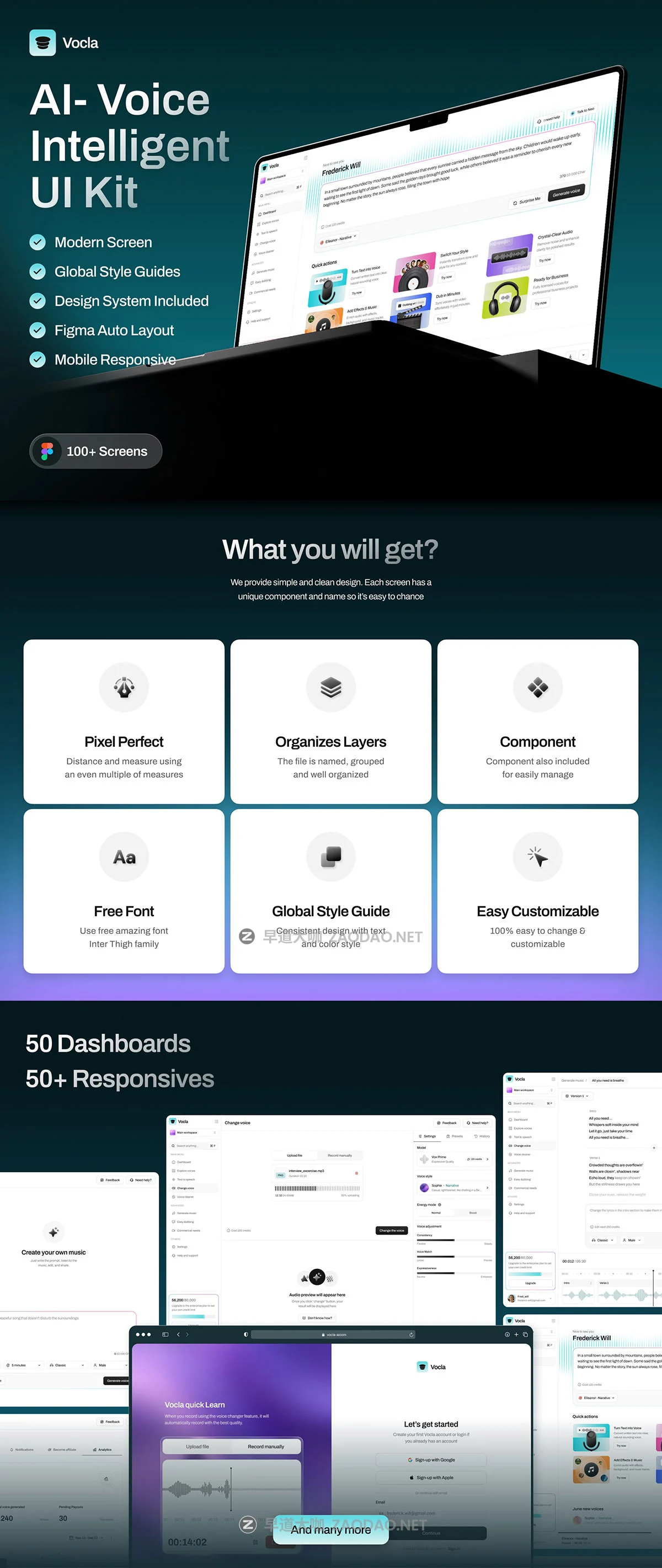 100+屏响应式AI智能语音文本互转生成器网站UI仪表盘界面设计figma模板套件 Vocla – AI Voice Intelligent UI Kit插图8 100+屏响应式AI智能语音文本互转生成器网站UI仪表盘界面设计figma模板套件 Vocla – AI Voice Intelligent UI Kit插图8