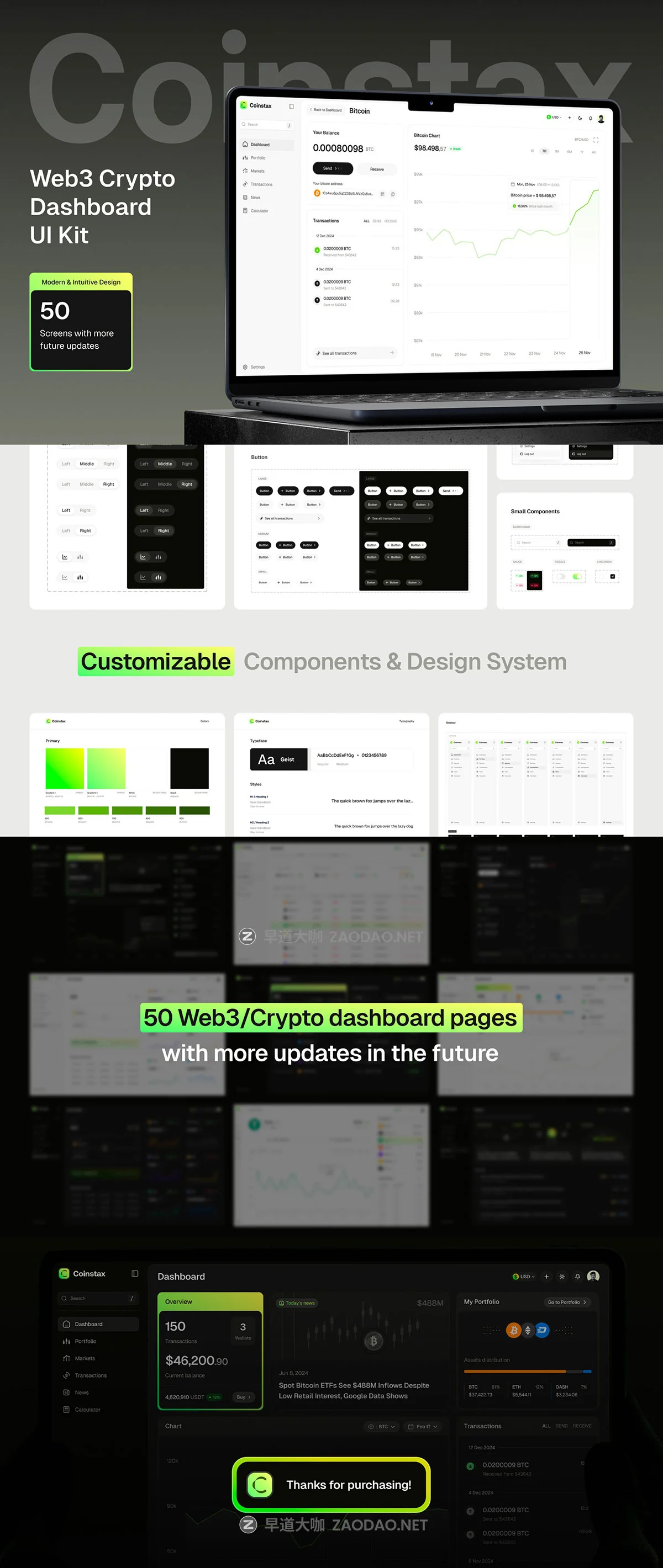 50屏双配色加密货币股票金融理财数据看板仪表盘ui界面设计figma模板套件 Coinstax – Web3 & Crypto Dashboard UI Kit插图8 50屏双配色加密货币股票金融理财数据看板仪表盘ui界面设计figma模板套件 Coinstax – Web3 & Crypto Dashboard UI Kit插图8