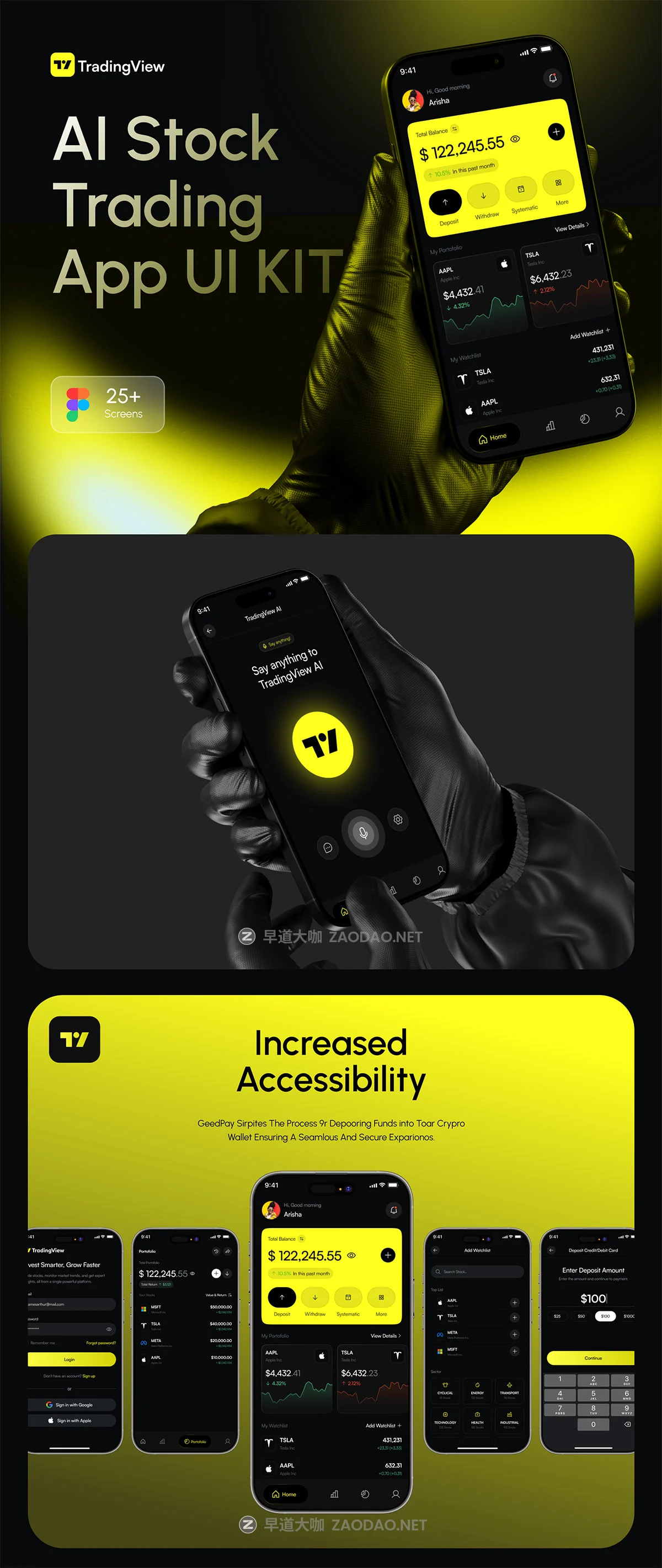 25+屏黑暗AI智能投资理财股票金融科技手机移动app应用程序ui界面设计figma模板套件TradingView – AI Stock Trading Mobile App UI KIT插图6 25+屏黑暗AI智能投资理财股票金融科技手机移动app应用程序ui界面设计figma模板套件TradingView – AI Stock Trading Mobile App UI KIT插图6