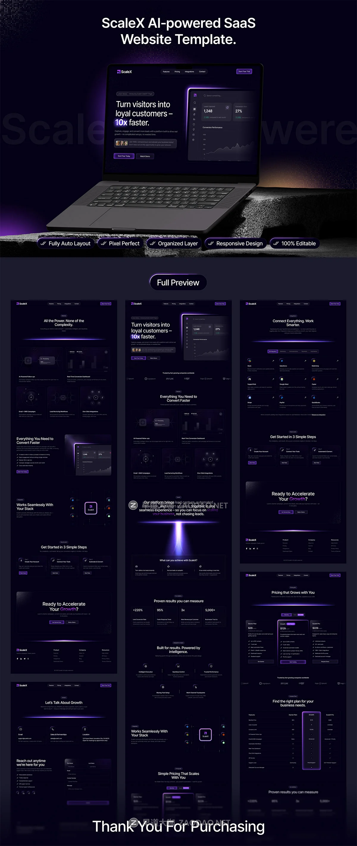 10屏响应式黑暗AI人工智能SaaS服务网站用户UI界面设计Figma模板素材 ScaleX – Next-Gen SaaS Website Design Template插图9 10屏响应式黑暗AI人工智能SaaS服务网站用户UI界面设计Figma模板素材 ScaleX – Next-Gen SaaS Website Design Template插图9
