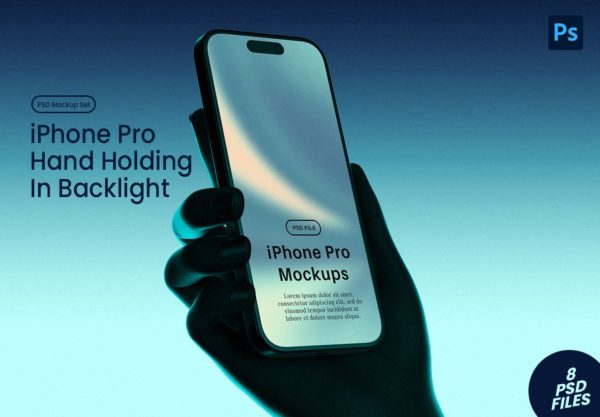 8款手持iPhone苹果手机广告UI设计作品逆光场景展示效果图ps样机 iPhone Pro with Hand Holding Backlight Mockups特色图 8款手持iPhone苹果手机广告UI设计作品逆光场景展示效果图ps样机 iPhone Pro with Hand Holding Backlight Mockups
