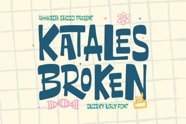 Myfonts – Katales Broken Font 古怪趣味手绘儿童书籍服装海报包装标题logo设计英文字体安装包特色图 Myfonts – Katales Broken Font 古怪趣味手绘儿童书籍服装海报包装标题logo设计英文字体安装包