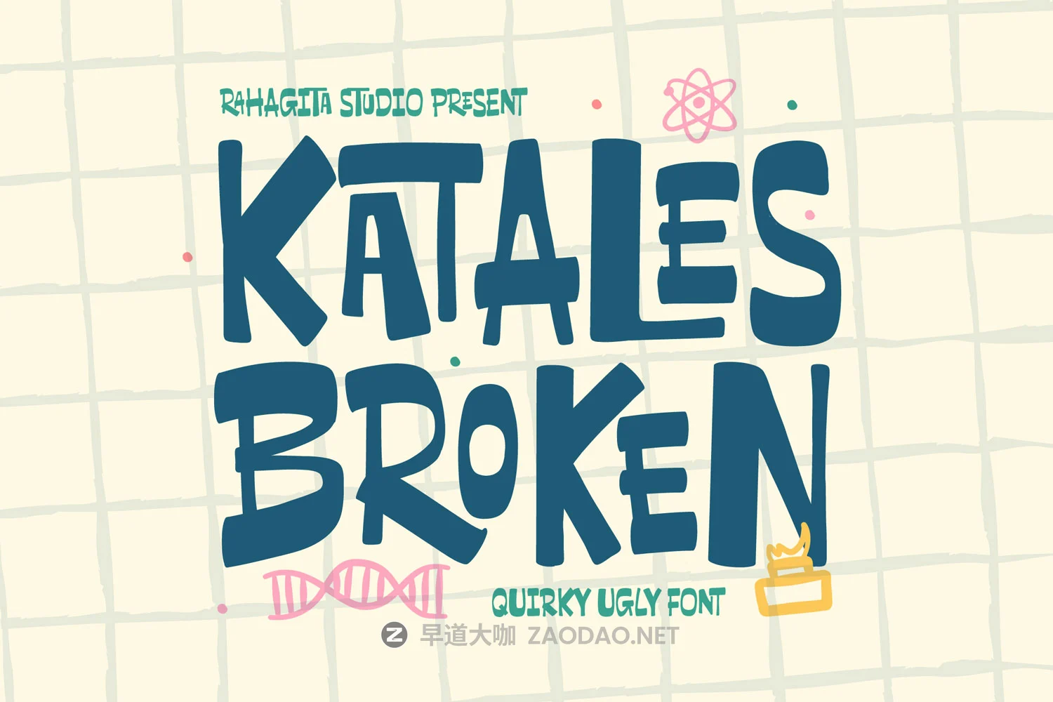 Myfonts – Katales Broken Font 古怪趣味手绘儿童书籍服装海报包装标题logo设计英文字体安装包插图 Myfonts – Katales Broken Font 古怪趣味手绘儿童书籍服装海报包装标题logo设计英文字体安装包插图