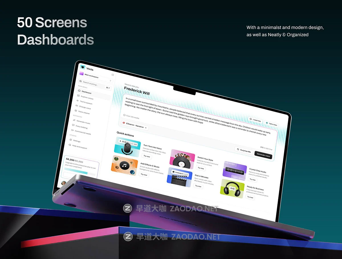 100+屏响应式AI智能语音文本互转生成器网站UI仪表盘界面设计figma模板套件 Vocla – AI Voice Intelligent UI Kit插图6 100+屏响应式AI智能语音文本互转生成器网站UI仪表盘界面设计figma模板套件 Vocla – AI Voice Intelligent UI Kit插图6