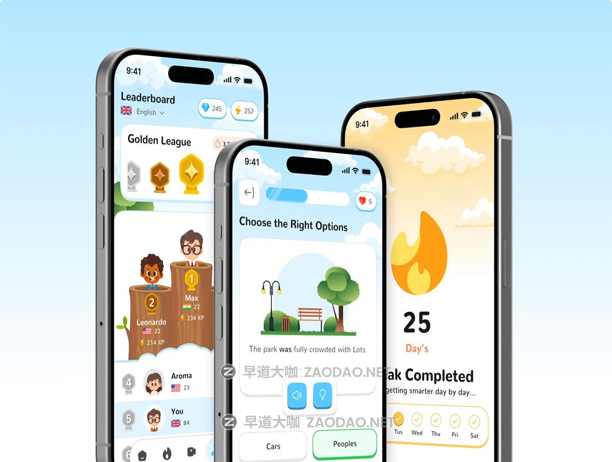 40+屏高级游戏化儿童早教英语语言学习手机应用程序app ui界面设计figma模板套件 Mieo – Language Learning App UI Kit插图4 40+屏高级游戏化儿童早教英语语言学习手机应用程序app ui界面设计figma模板套件 Mieo – Language Learning App UI Kit插图4