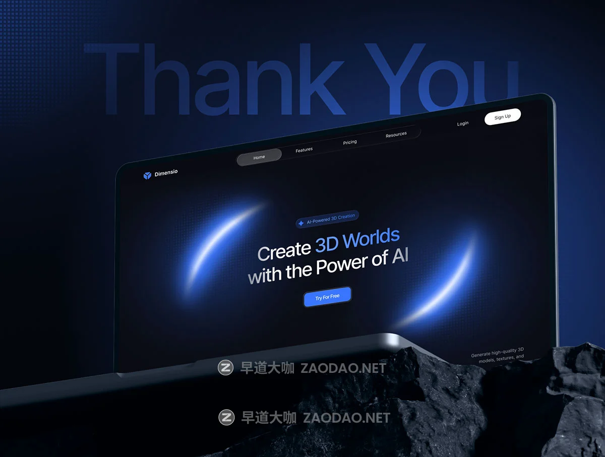 高端响应式黑暗AI智能3D模型生成器网站用户UI登录界面设计Figma模板套件 Dimensio – AI 3D Modelling Landing Page UI Kit插图6 高端响应式黑暗AI智能3D模型生成器网站用户UI登录界面设计Figma模板套件 Dimensio – AI 3D Modelling Landing Page UI Kit插图6