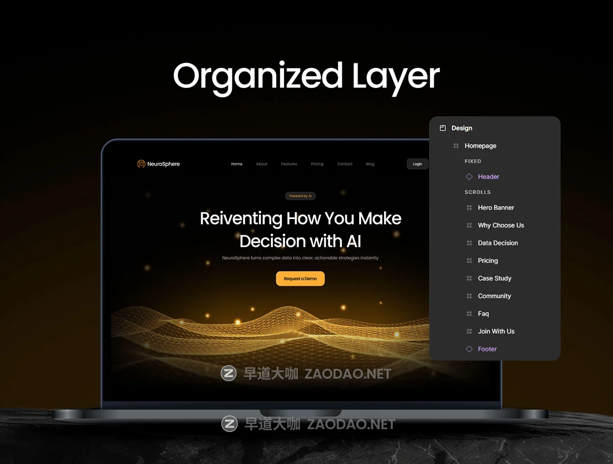 9屏黑暗AI人工智能数据绩效自动分析统计SaaS服务网站UI界面设计figma模板 NeuroSphere – AI Business website插图4 9屏黑暗AI人工智能数据绩效自动分析统计SaaS服务网站UI界面设计figma模板 NeuroSphere – AI Business website插图4