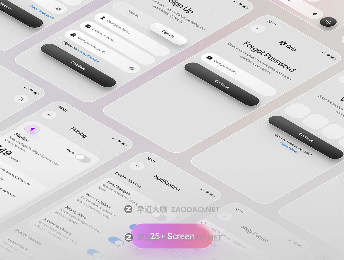 25+屏创意AI智能聊天语音图片视频生成器手机移动应用程序app ui界面设计figma模板套件 Oria – AI Assistant UI Kit插图1 25+屏创意AI智能聊天语音图片视频生成器手机移动应用程序app ui界面设计figma模板套件 Oria – AI Assistant UI Kit插图1
