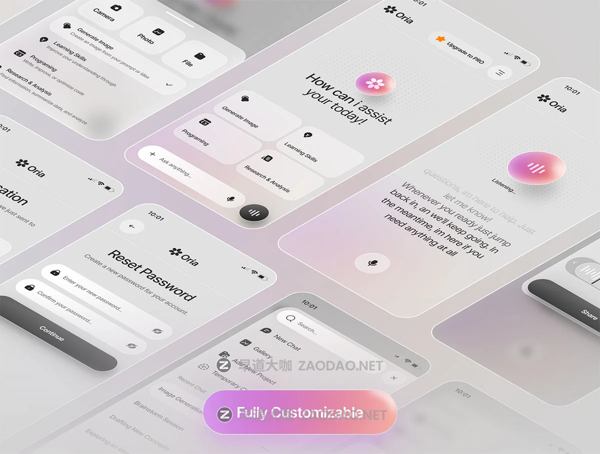25+屏创意AI智能聊天语音图片视频生成器手机移动应用程序app ui界面设计figma模板套件 Oria – AI Assistant UI Kit插图2 25+屏创意AI智能聊天语音图片视频生成器手机移动应用程序app ui界面设计figma模板套件 Oria – AI Assistant UI Kit插图2