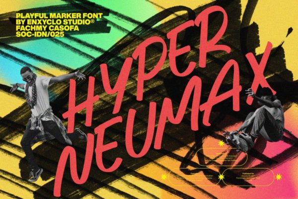 潮流前卫涂鸦风杂志海报徽标设计手写英文字体安装包 Hyper Neumax — Playful Bold Urban Marker Font