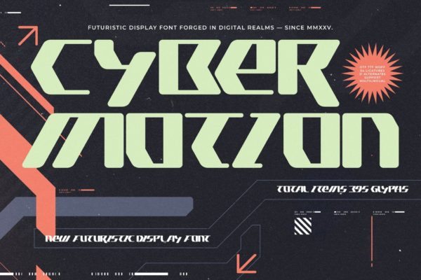 未来科幻几何状赛博朋克电子竞技品牌游戏设计衬线英文字体 Cyber Motion – New Futuristic Display Font