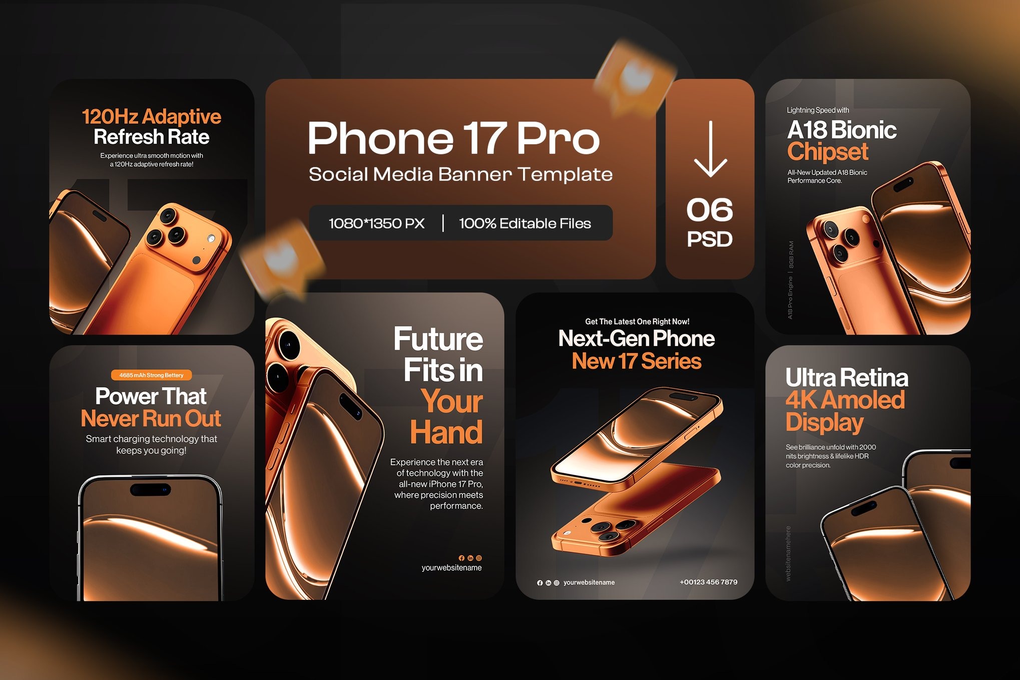 时尚美学苹果17Pro品牌推广公众号推文电商海报设计PSD模板 SmartPhone 17 Pro Social Media Post Design Templat特色图 时尚美学苹果17Pro品牌推广公众号推文电商海报设计PSD模板 SmartPhone 17 Pro Social Media Post Design Templat