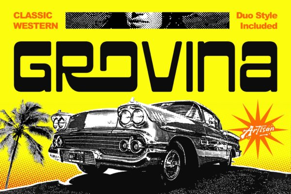 现代复古杂志电影海报徽标设计无衬线英文字体安装包 Grovina