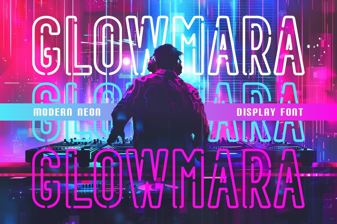 现代复古霓虹灯风格杂志海报徽标设计装饰英文字体安装包 Glowmara Modern Neon Display Font特色图 现代复古霓虹灯风格杂志海报徽标设计装饰英文字体安装包 Glowmara Modern Neon Display Font