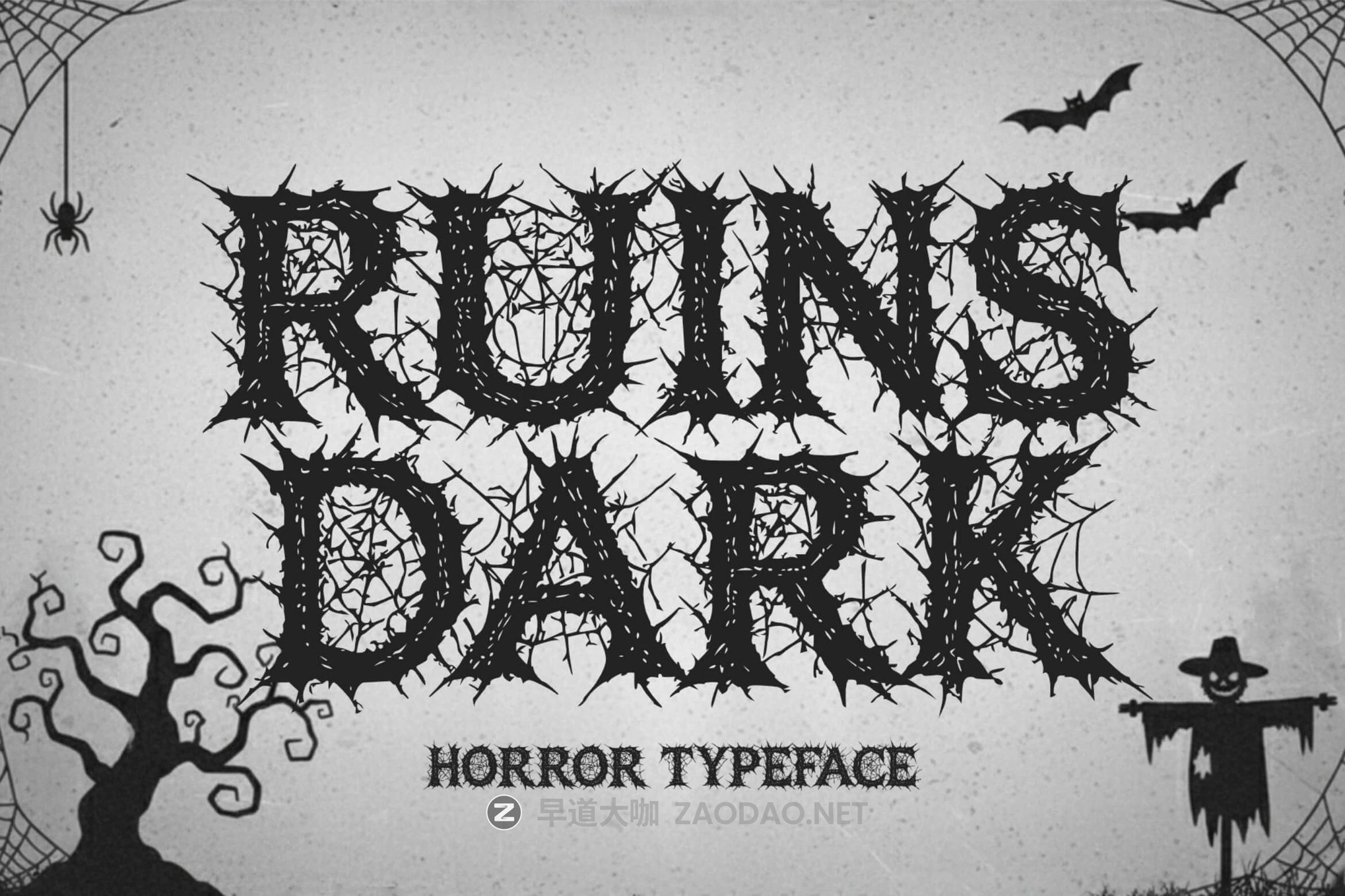 黑暗恐怖电影海报书籍封面设计装饰英文字体安装包 Ruins Dark – Horror Typeface插图 黑暗恐怖电影海报书籍封面设计装饰英文字体安装包 Ruins Dark – Horror Typeface插图