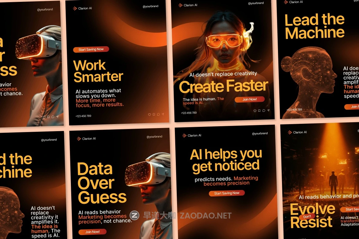 现代时尚人工智能品牌推广电商海报设计PSD/AI模板源文件素材 Clairon – AI Assistant Instagram Carousel Post插图1 现代时尚人工智能品牌推广电商海报设计PSD/AI模板源文件素材 Clairon – AI Assistant Instagram Carousel Post插图1