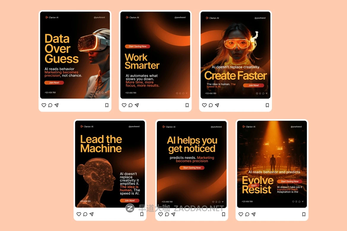 现代时尚人工智能品牌推广电商海报设计PSD/AI模板源文件素材 Clairon – AI Assistant Instagram Carousel Post插图2 现代时尚人工智能品牌推广电商海报设计PSD/AI模板源文件素材 Clairon – AI Assistant Instagram Carousel Post插图2