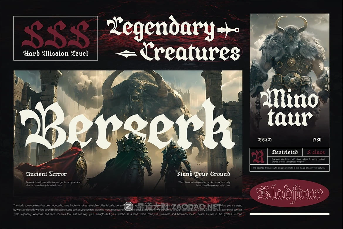 哥特式黑暗奇幻海报游戏电影标题设计装饰英文字体安装包 Bladfour插图1 哥特式黑暗奇幻海报游戏电影标题设计装饰英文字体安装包 Bladfour插图1