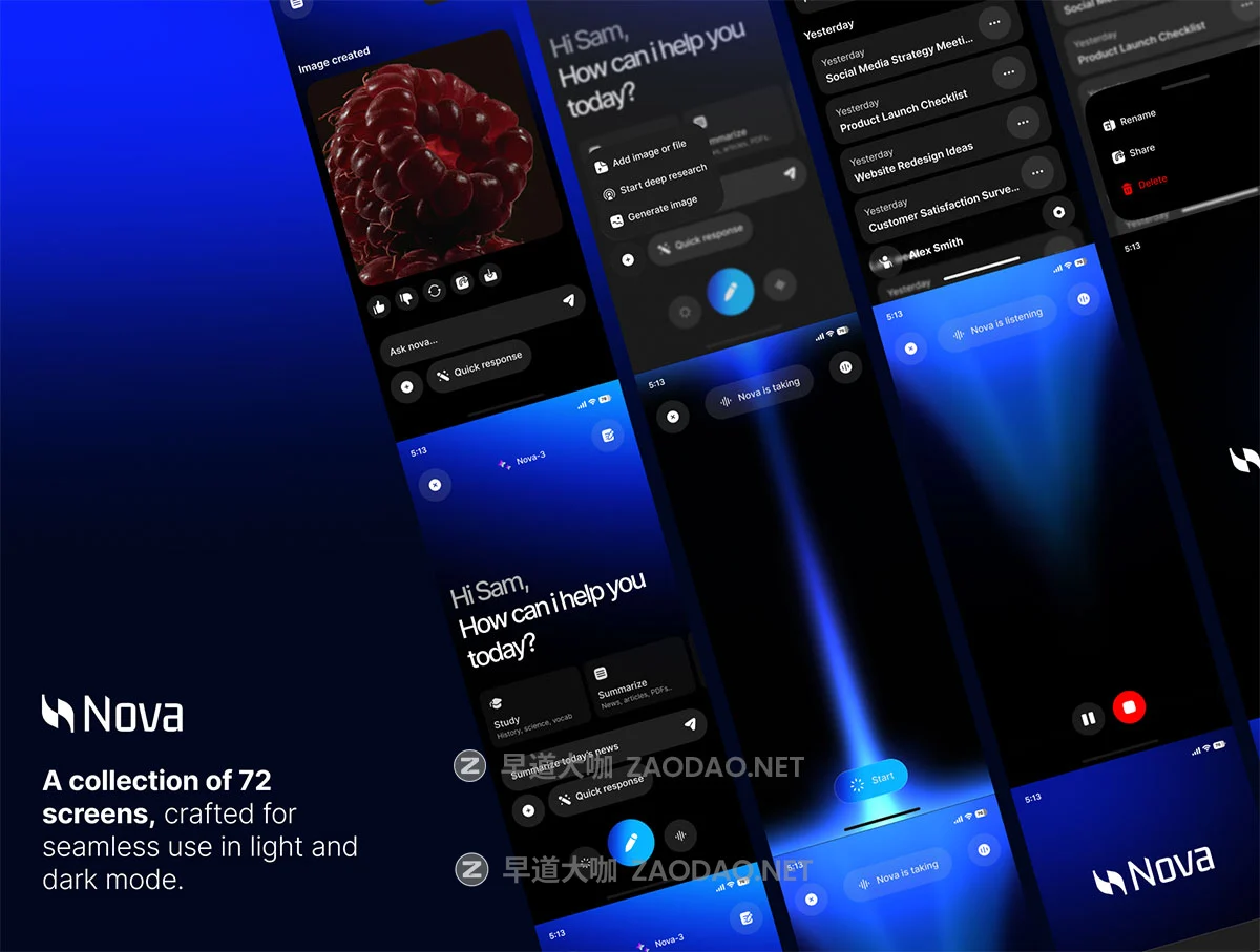 72屏双配色AI智能语音图片生成手机移动应用程序app ui界面设计figma模板 Nova – AI Assistant App插图4 72屏双配色AI智能语音图片生成手机移动应用程序app ui界面设计figma模板 Nova – AI Assistant App插图4