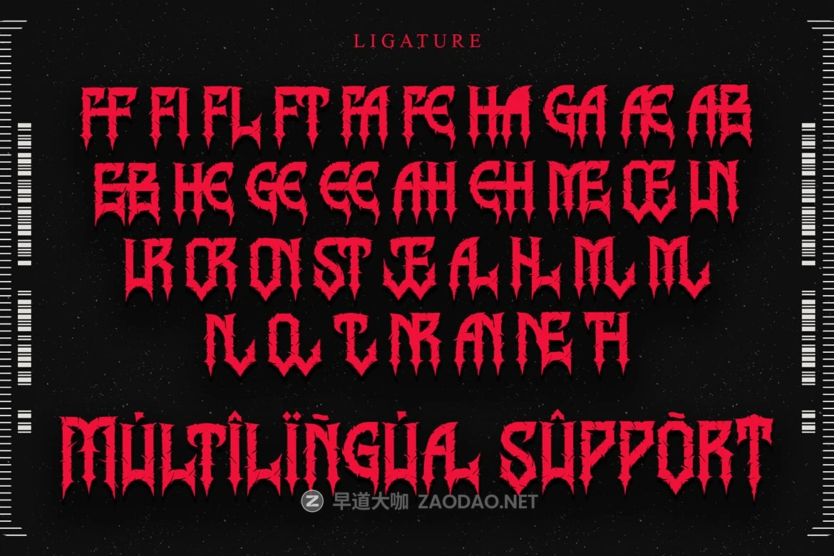 哥特式黑暗金属品牌恐怖片商品印刷设计装饰英文字体安装包 Ravenmorth – Black Metal Gothic Blackletter Font插图1 哥特式黑暗金属品牌恐怖片商品印刷设计装饰英文字体安装包 Ravenmorth – Black Metal Gothic Blackletter Font插图1